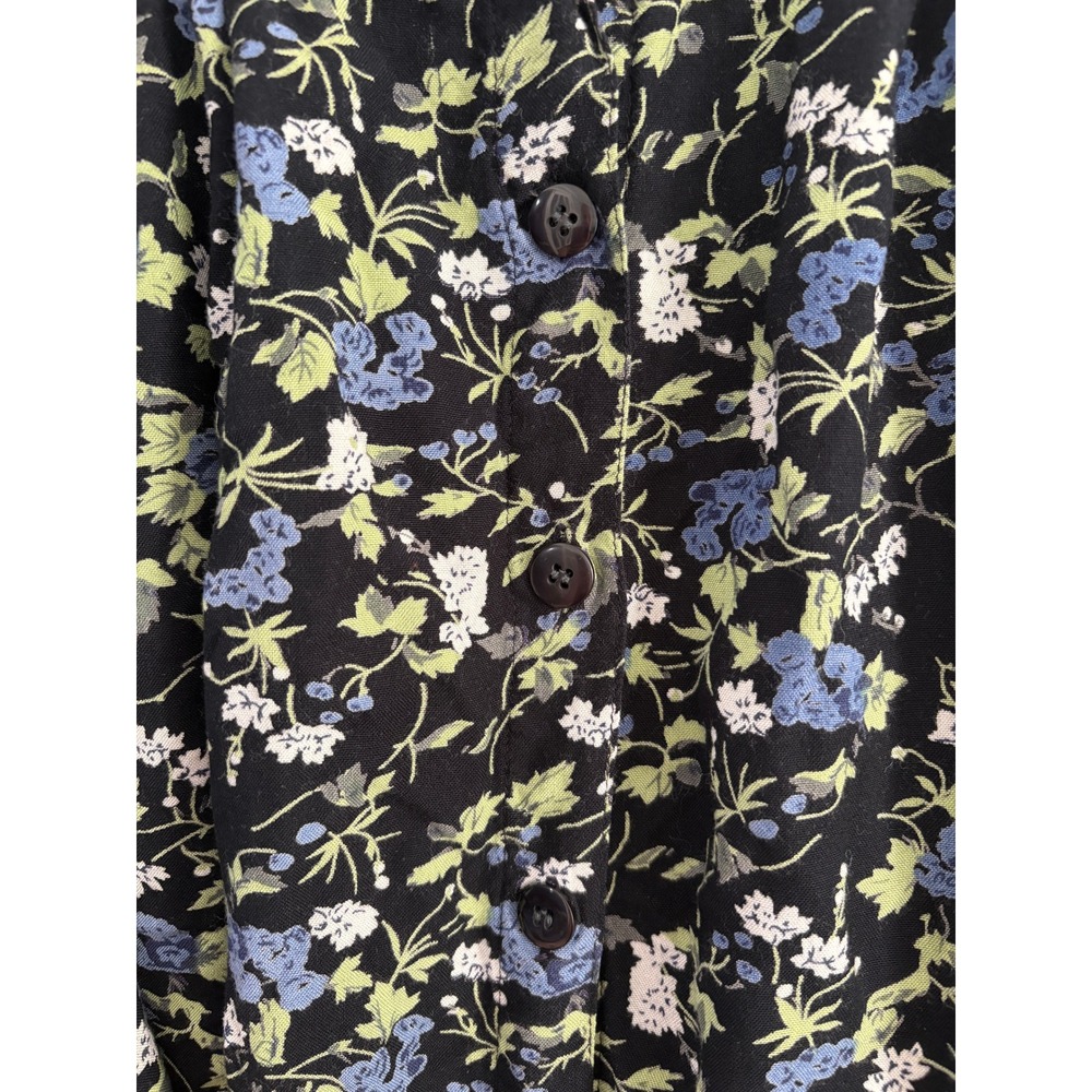 Just Elements Black Floral Midi Skirt Button Front Rayon Medium - Picture 3 of 4